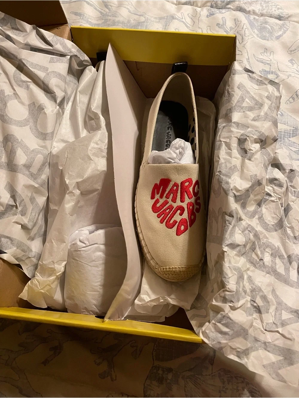 Marc Jacobs Cream Canvas Espadrilles with Red Embroidery